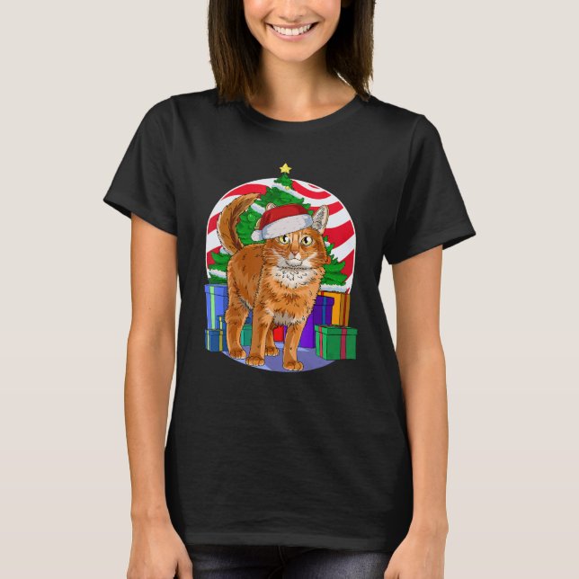 Somali Cat Santa Julgran Decor T Shirt (Framsida)