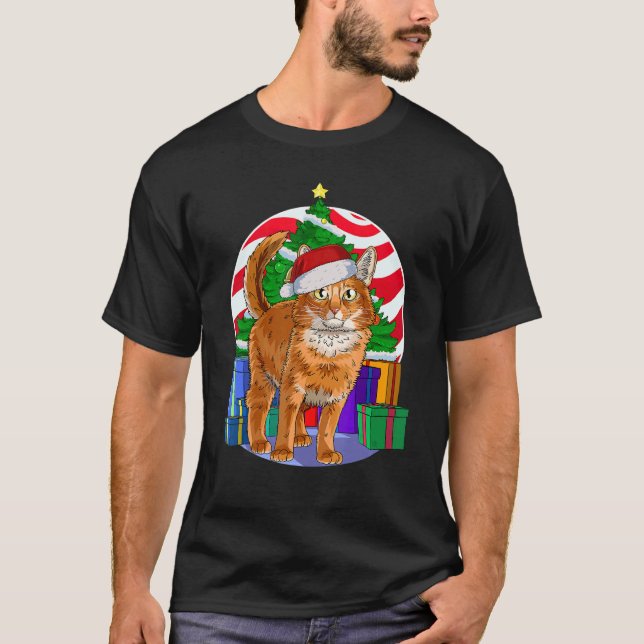 Somali Cat Santa Julgran Decor T Shirt (Framsida)