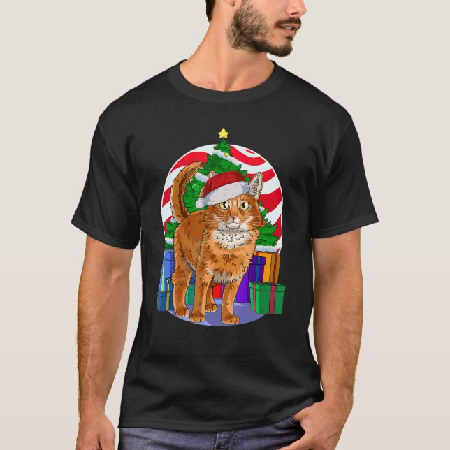 Somali Cat Santa Julgran Decor T Shirt (Framsida)