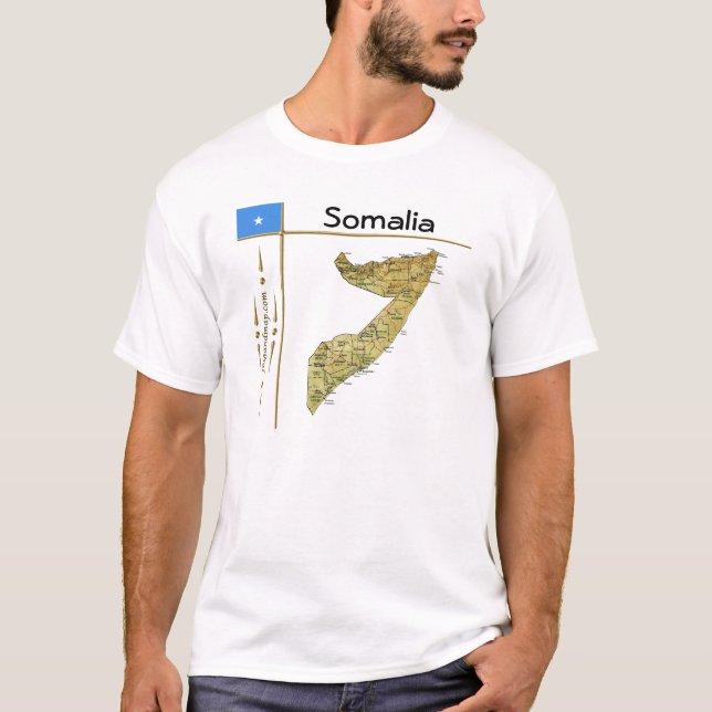 Somalia Karta + Flagga + avdelning T-Shirt (Framsida)