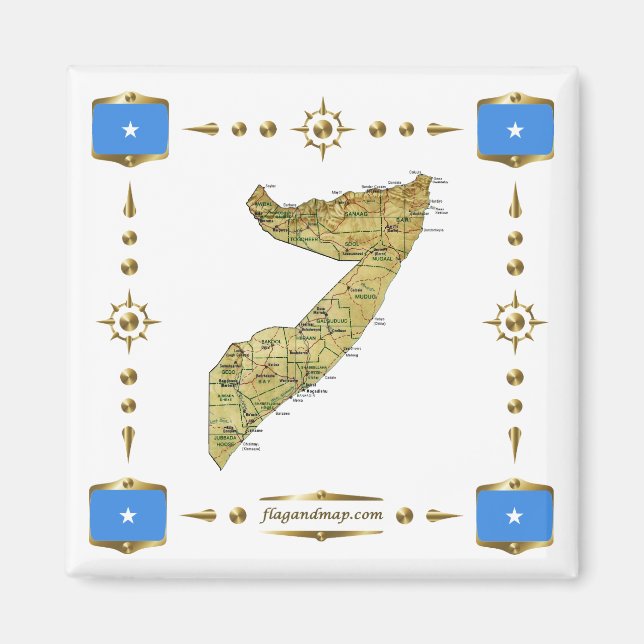 Somalia Karta + Flaggor Magnet (Framsidan)