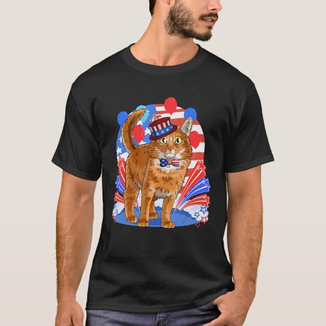 Somaliska katt 4:e juli Patriotic American Flagga T Shirt (Framsida)