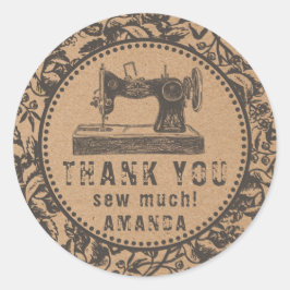 Sömaskin Blommig Kraftpapper Runt Klistermärke