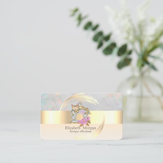 Sömaskin Guld Rand Opal Holografisk Visitkort (Stående Fram)