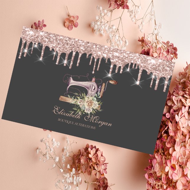 Sömaskinsblommor Rose Gold Drips Bakery Visitkort (Skapare uppladdad)
