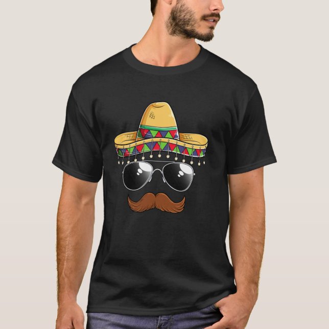 Sombrero Ansikte Cinco De Mayo Fiesta Rolig Mexika T Shirt (Framsida)