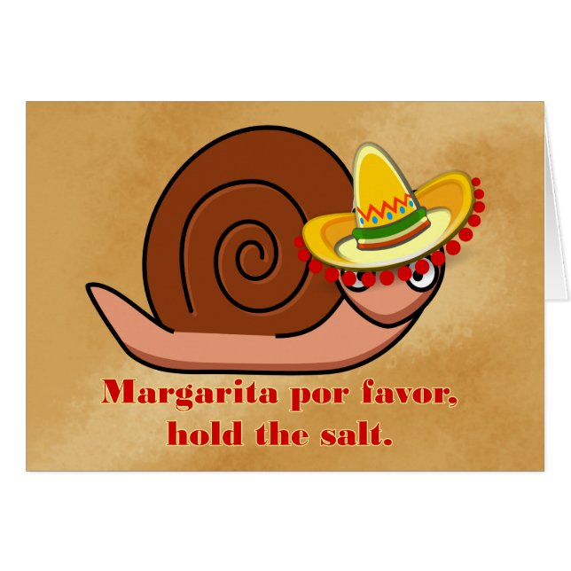 Sombrero-bärande Snigel vill Margarita inget salt Hälsningskort (Framsidan Horizontal)