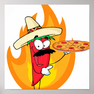 Sombrero Chile Chili Pepper Holds Up Pizza Poster