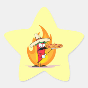 Sombrero Chile Chili Pepper Holds Up Pizza Stjärnformat Klistermärke