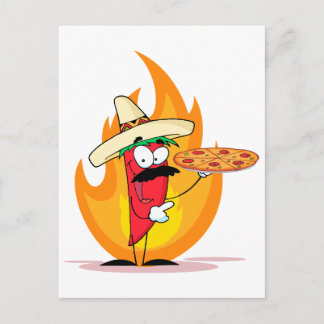 Sombrero Chile Chili Pepper Holds Up Pizza Vykort