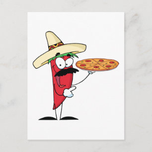 Sombrero Chile Pepper Holds Up Pizza Vykort