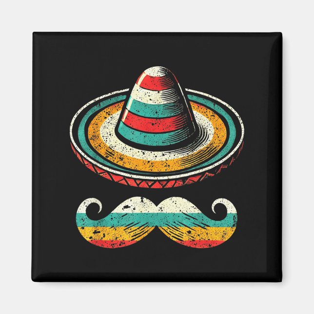 Sombrero Face Cinco De Mayo Mustache Fiesta Men Bo Magnet (Framsidan)
