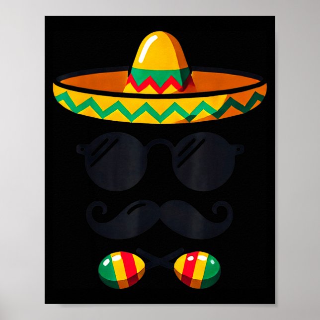 Sombrero Face Cinco De Mayo Mustache Fiesta Men Bo Poster (Framsidan)