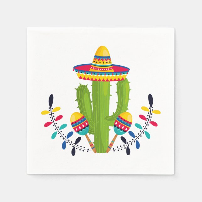 Sombrero klädda Cactus med Maracas Pappersservett (Framsidan)