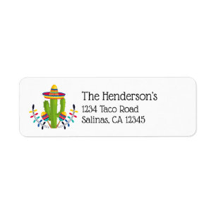 Sombrero klädda Cactus med Maracas Returadress Etikett