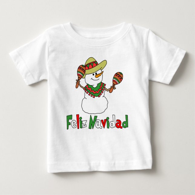 Sombrero Maracas för Feliz Navidad tecknadsnögubbe T Shirt (Framsida)