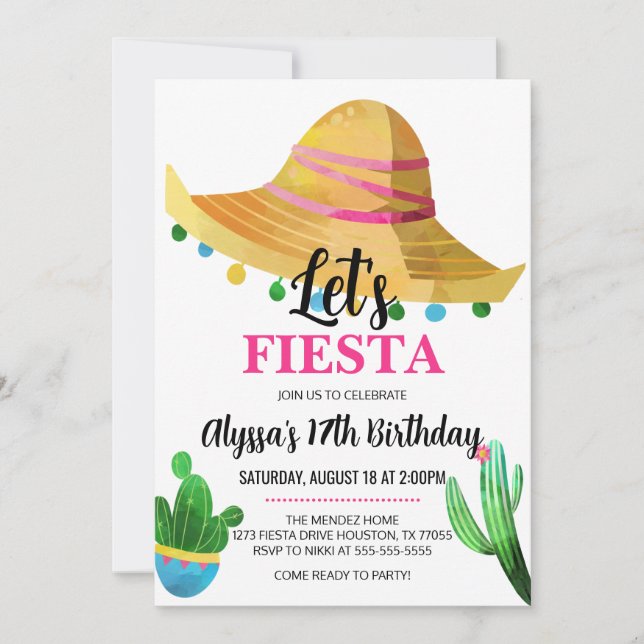 Sombrero Mexican Fiesta Födelsedagsfest Inbjudningar (Framsida)