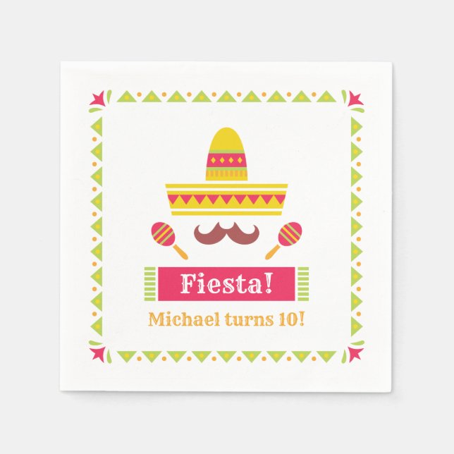 Sombrero Mustache Maracas Fiesta Napkins Pappersservett (Framsidan)