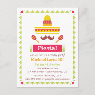 Sombrero och mustasch mexikansk fiesta-fest inbjudningar
