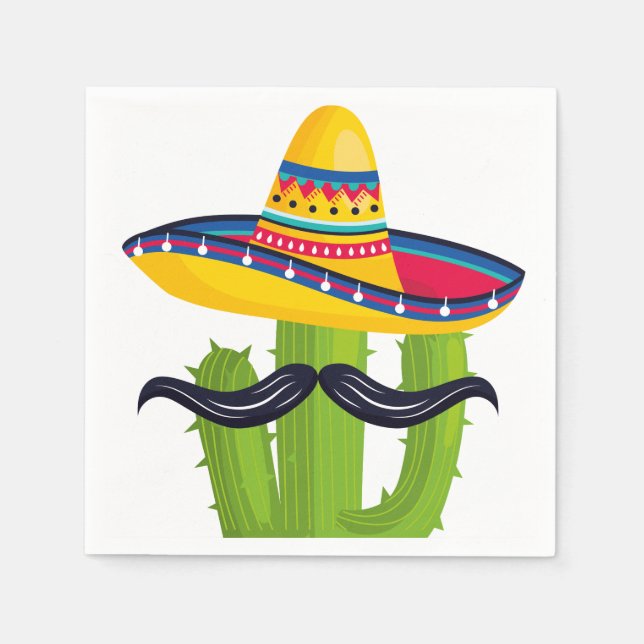 Sombrero på Cactus med Mustache Pappersservett (Framsidan)