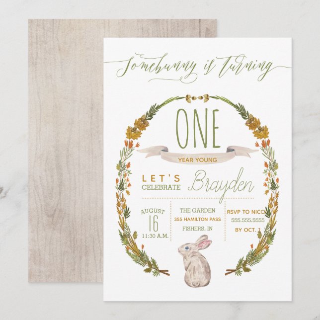 Sombunny WoodlandFirst Födelsedagsfest inbjudan (Fram/baksida)