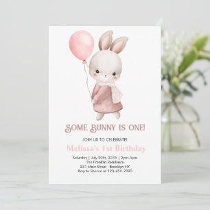 Some Bunny är en Pink Girl Bunny 1-årsdag Inbjudningar