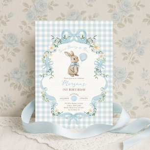 Some Bunny är ett Blått Band Rutig 1-års Födelseda Inbjudningar