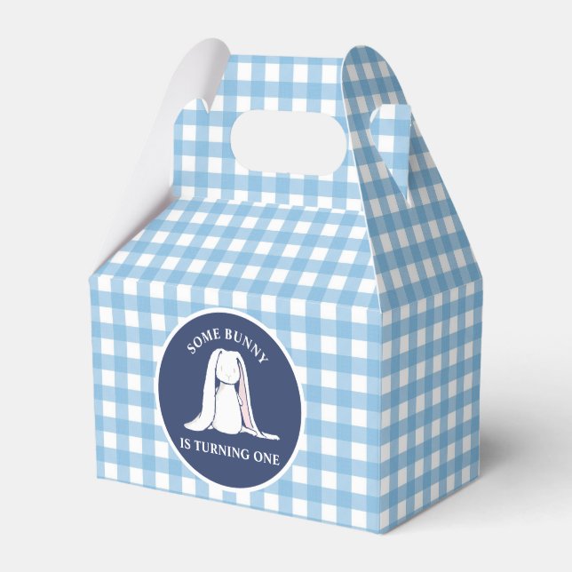 Some Bunny är Ett blått Gingham Födelsedag Presentaskar (Framsidan Sidan)