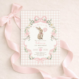 Some Bunny är ett med rosa rosett randig 1-års föd Inbjudningar