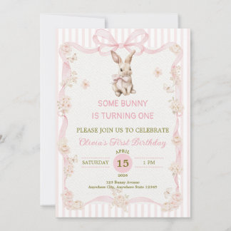 Some Bunny är Ett: Rosa Band Kanin Första Födelsed Inbjudningar