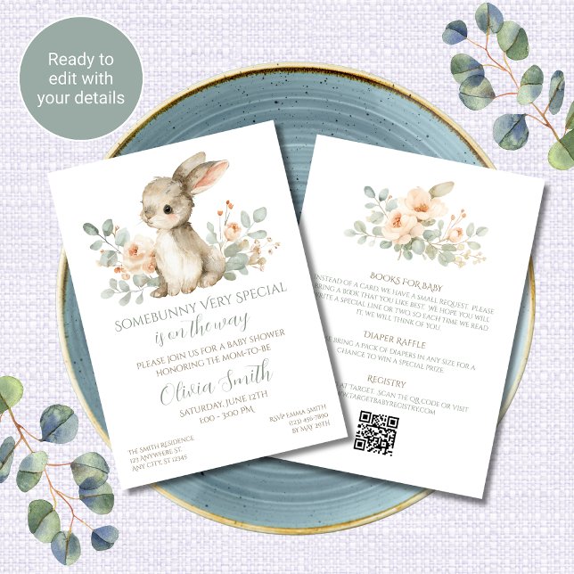 Some Bunny Baby Shower Inbjudan Allt i Ett QR (Skapare uppladdad)