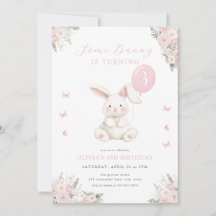 Some Bunny Blommig Flicka Rosa Kanin Födelsedag Inbjudningar