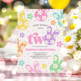 Some Bunny Daisy Blommig Pastell Födelsedag 2 år Inbjudningar