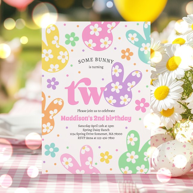 Some Bunny Daisy Blommig Pastell Födelsedag 2 år Inbjudningar (Skapare uppladdad)