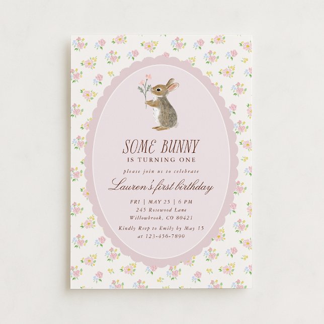 Some Bunny First Birthday Floral Invitation Inbjudningar (Skapare uppladdad)