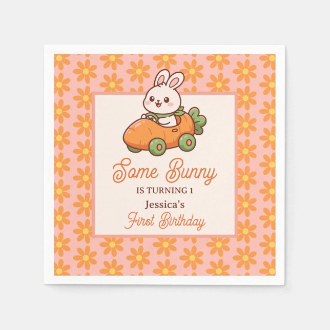 Some Bunny Floral Cute Easter 1st Birthday Party Pappersservett (Framsidan)