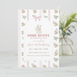 Some Bunny Floral Stripe 1st Birthday Inbjudningar