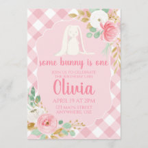 Some Bunny Födelsedagsinbjudan blommig och Rosa