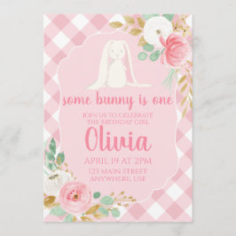 Some Bunny Födelsedagsinbjudan blommig och Rosa Inbjudningar