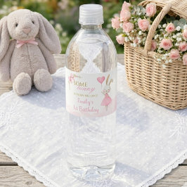 Some Bunny fyller ett 1-års födelsedag, Rosa roset Vattenflaskor Etikett