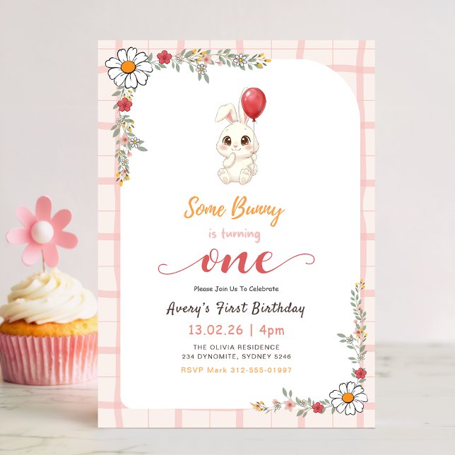 Some Bunny fyller ett - Blommig 1-års födelsedag Inbjudningar (Skapare uppladdad)