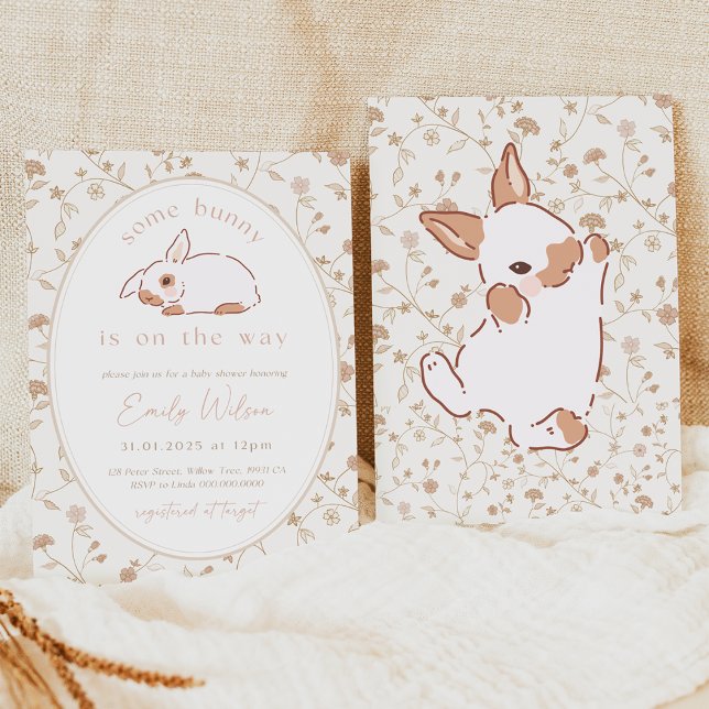 Some Bunny is on the Way Baby Shower Invitation Inbjudningar (Neutral Bunny Baby Shower Invitation Bundle)