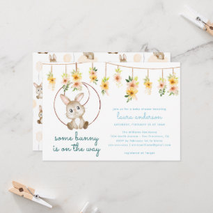 Some Bunny Is On The Way Boho Kanin Baby Shower Inbjudningar