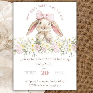 Some Bunny is on the way Invitation Set, Girl Bunn Inbjudningar