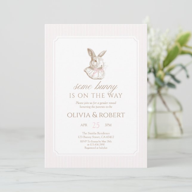 Some Bunny Is On The Way Rosa Bow Babyfirande Inbjudningar (Stående Fram)