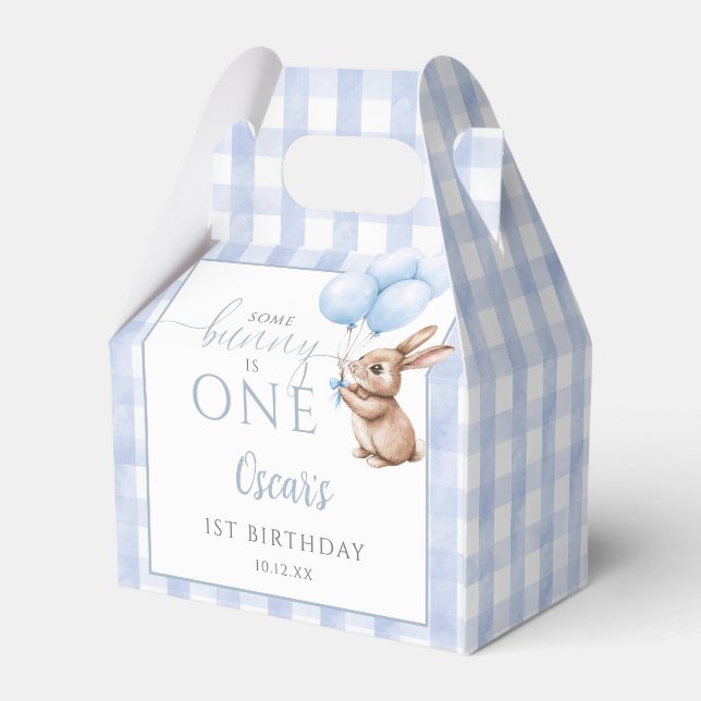 Some Bunny Is One Blue Balloons 1st Birthday Presentaskar (Baksidan Sidan)