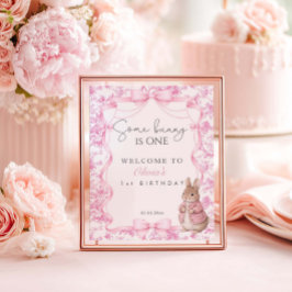 Some Bunny Is One Rosa Toalett Födelsedags Välkoms Poster