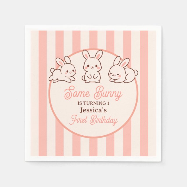 Some Bunny is Turning 1 Pink Easter Girl Birthday Pappersservett (Framsidan)