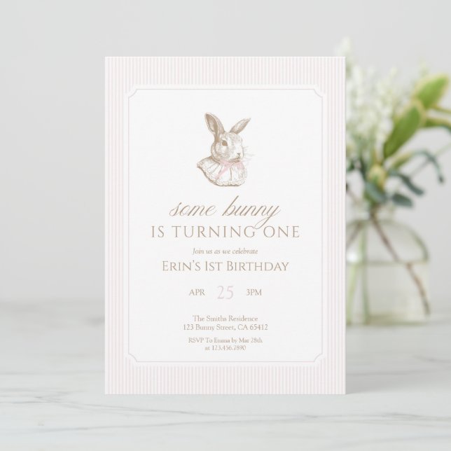 Some Bunny Is Turning One Bunny 1st birthday Inbjudningar (Stående Fram)