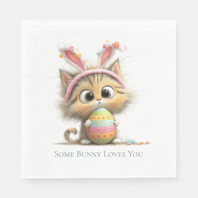 Some Bunny Loves You Cute Easter Cat Napkins Pappersservett (Framsidan)